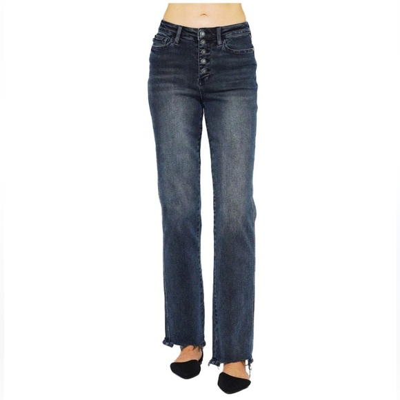 Judy Blue High Waist Exposed Button Fly Straight Leg Jeans Size 29 - Picture 1 of 12